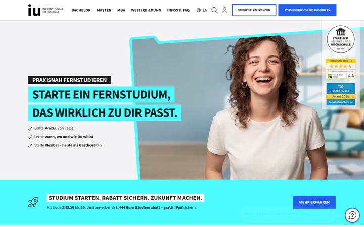 Screenshot of iu-fernstudium.de