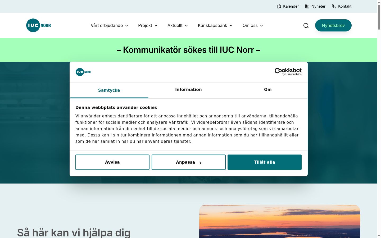 Skærmbillede af samtykkebanneret, som det blev vist før nogen interaktion