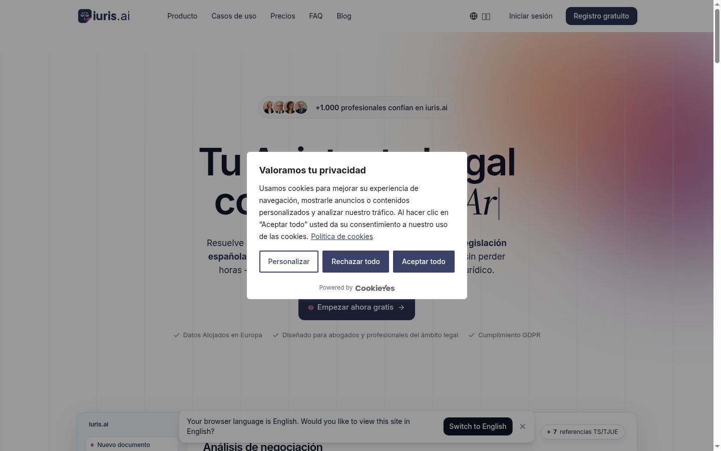 Screenshot del banner di consenso mostrato prima di qualsiasi interazione
