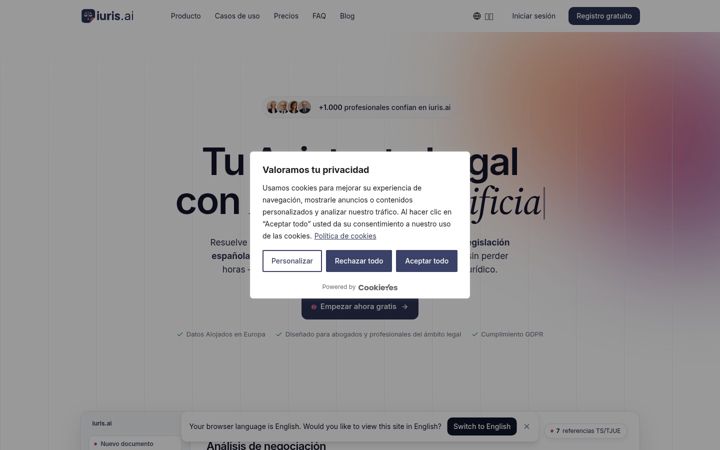 Screenshot di iuris.ai