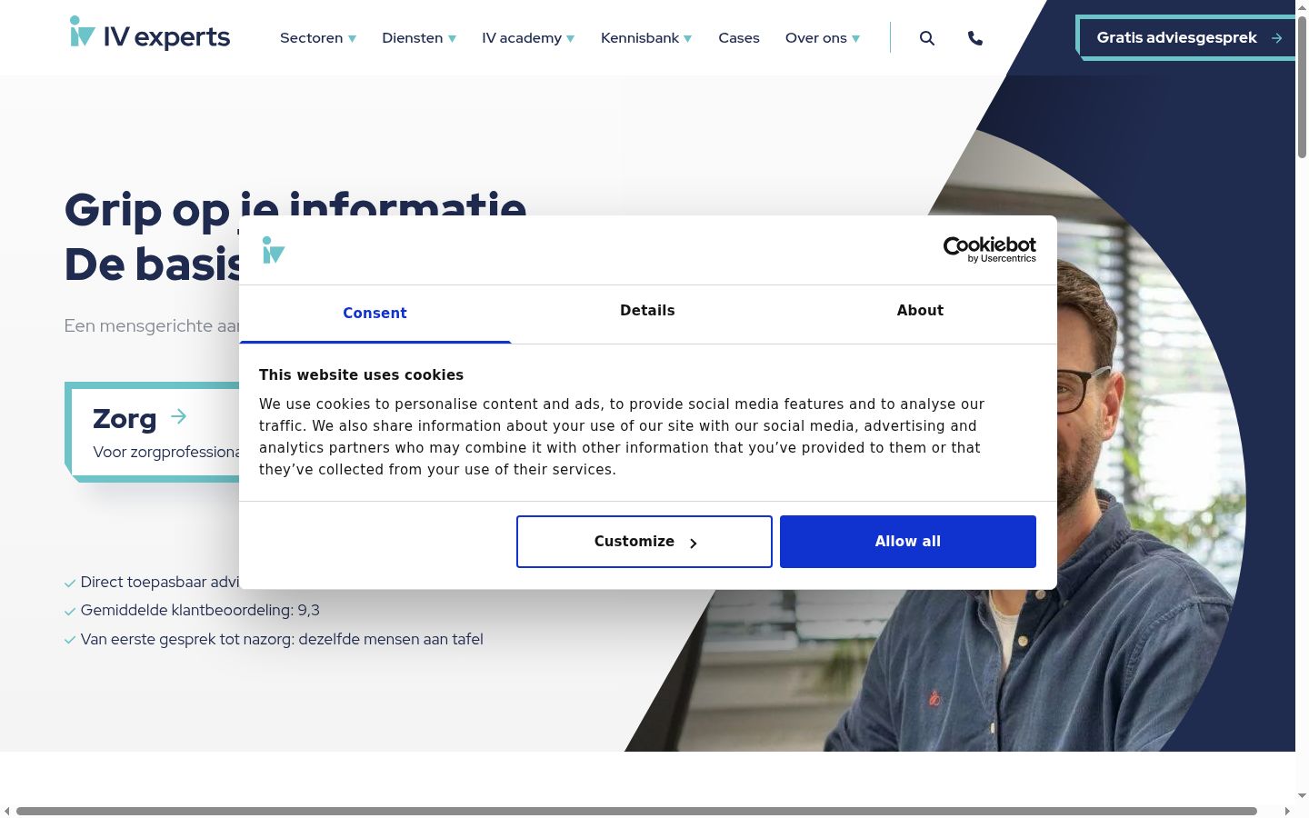 Screenshot van de toestemmingsbanner zoals getoond vóór enige interactie