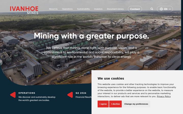 Screenshot of ivanhoemines.com