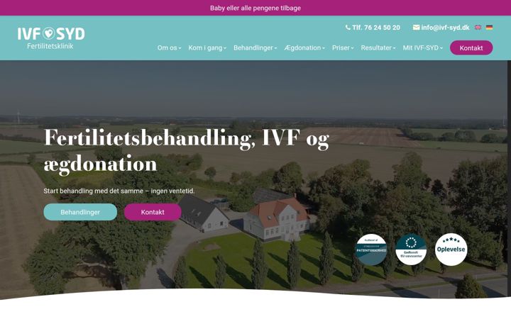 Captură de ecran a ivf-syd.dk