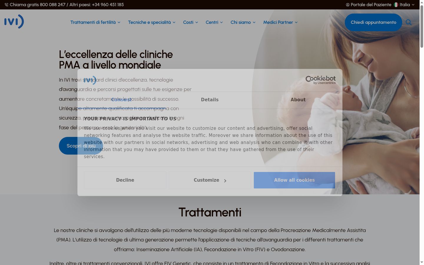 Posnetek zaslona pasice za privolitev, prikazane pred kakršno koli interakcijo