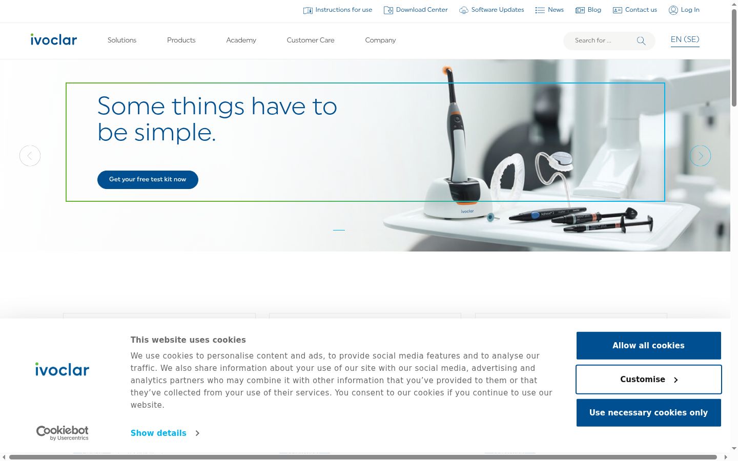 Screenshot del banner di consenso mostrato prima di qualsiasi interazione