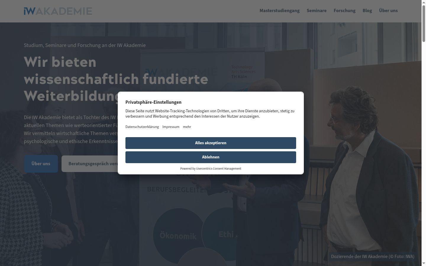 Screenshot des Einwilligungsbanners vor jeglicher Interaktion