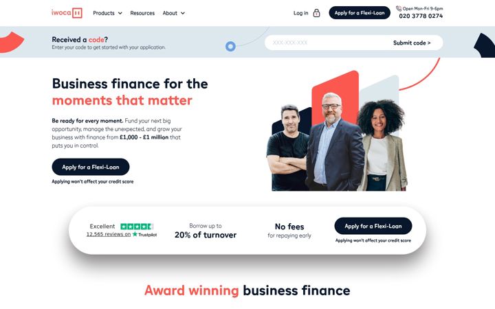 Screenshot of iwoca.co.uk
