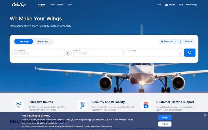 Screenshot of iwofly.com