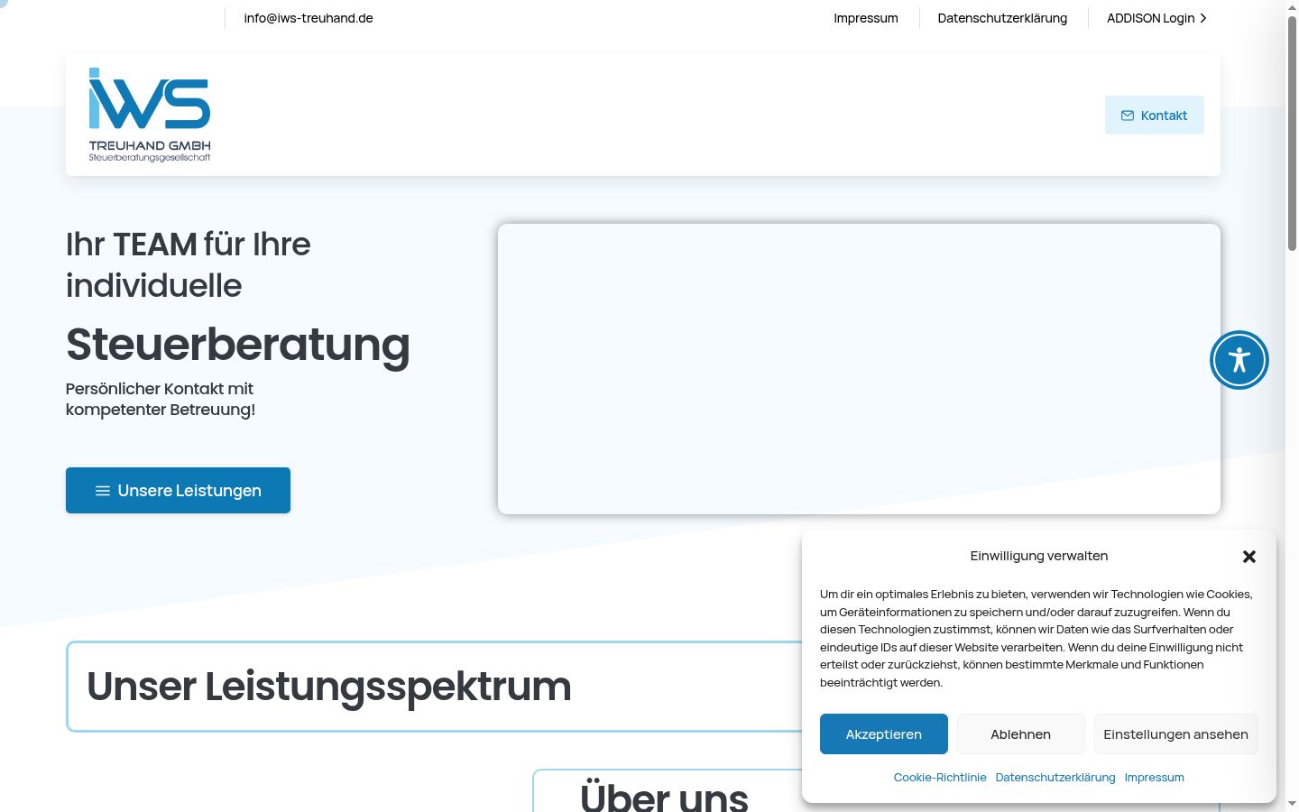 Screenshot des Einwilligungsbanners vor jeglicher Interaktion