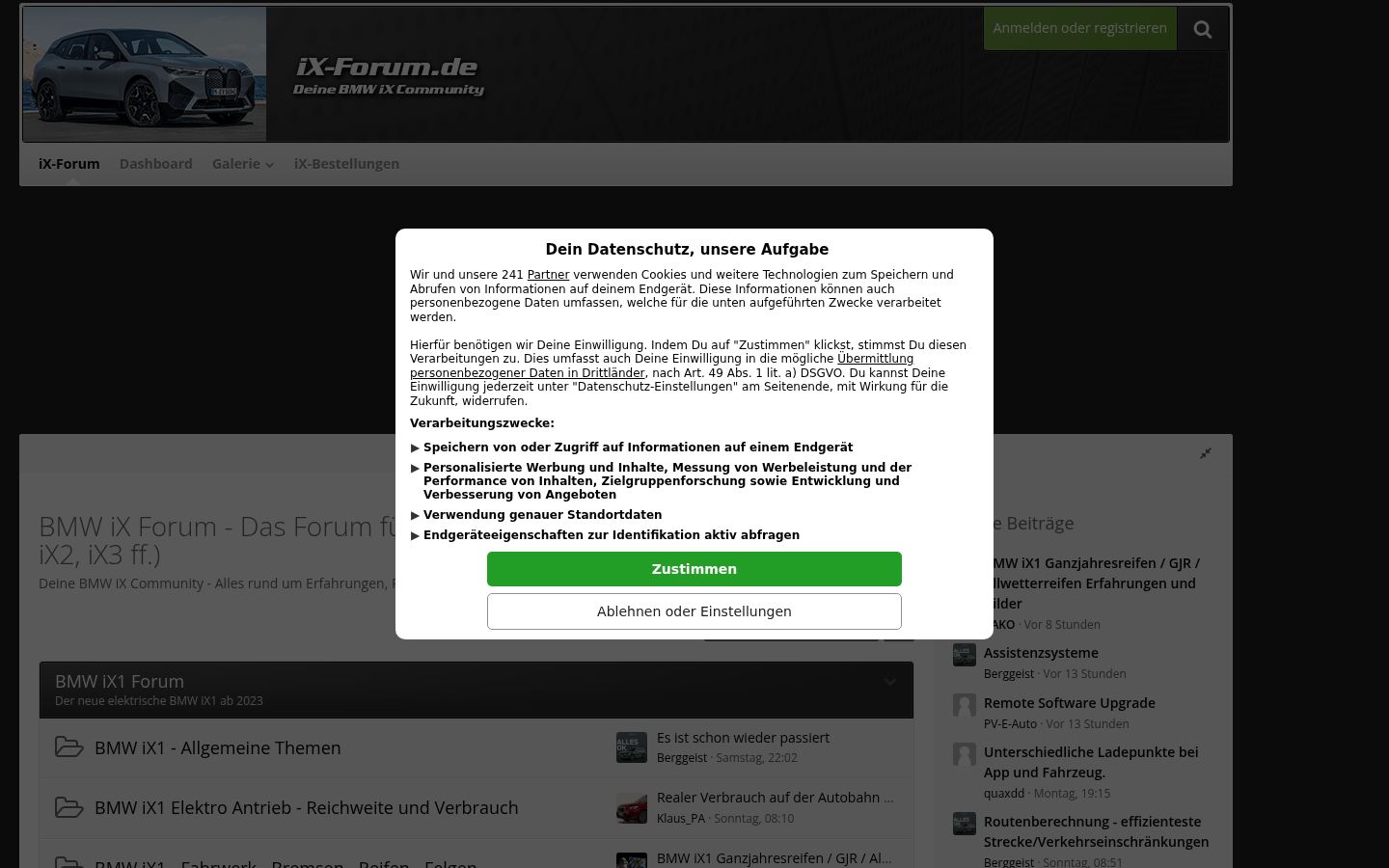 Skærmbillede af samtykkebanneret, som det blev vist før nogen interaktion