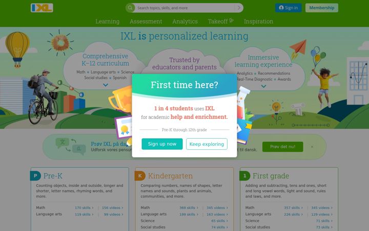 Skærmbillede af ixl.com