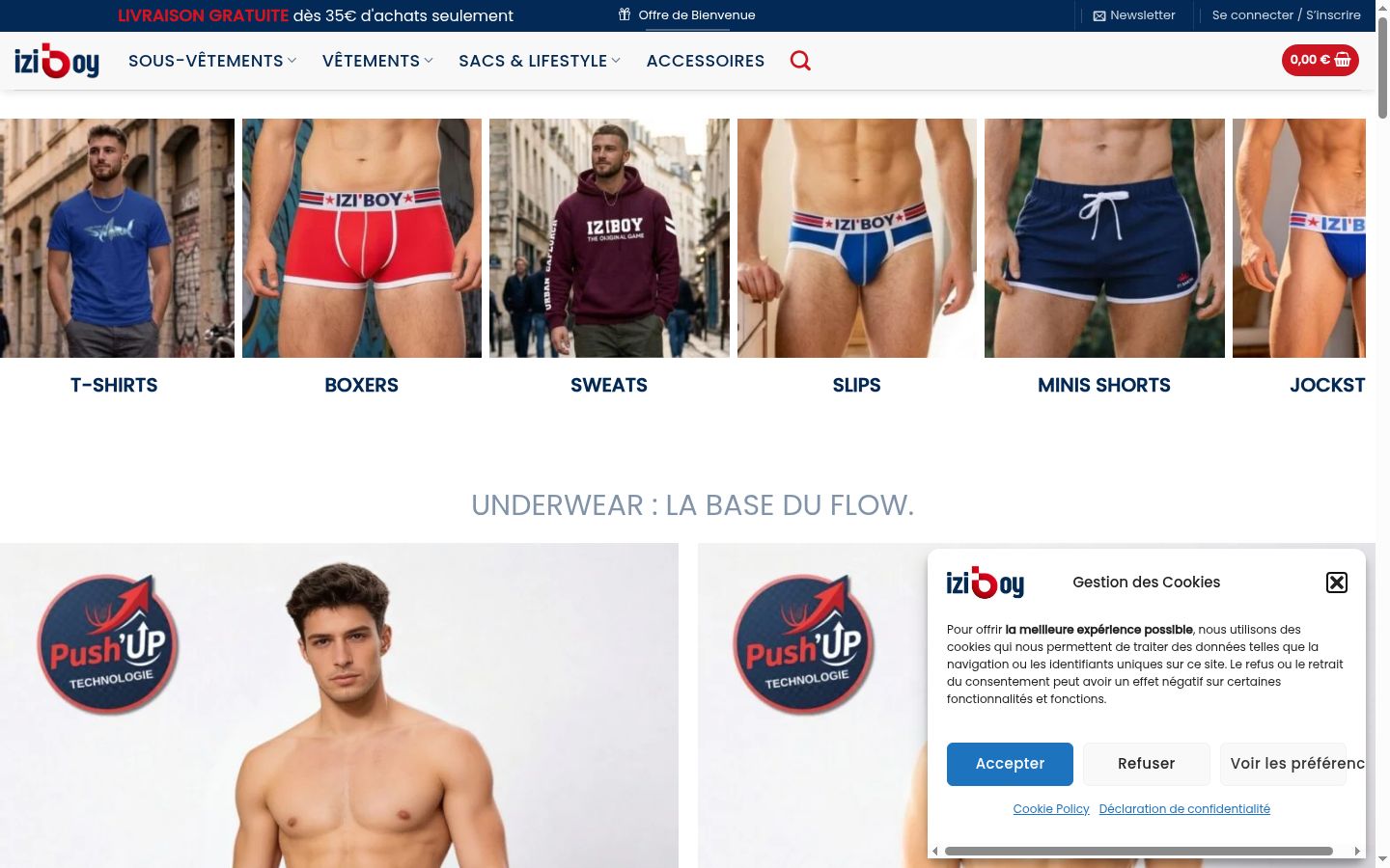 Captura de ecrã do banner de consentimento apresentado antes de qualquer interação
