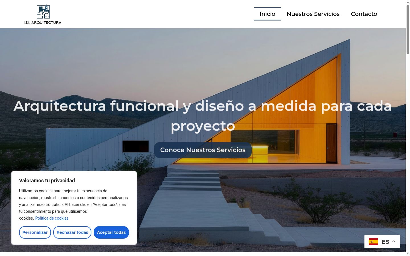 Captura de pantalla del banner de consentimiento mostrado antes de cualquier interacción