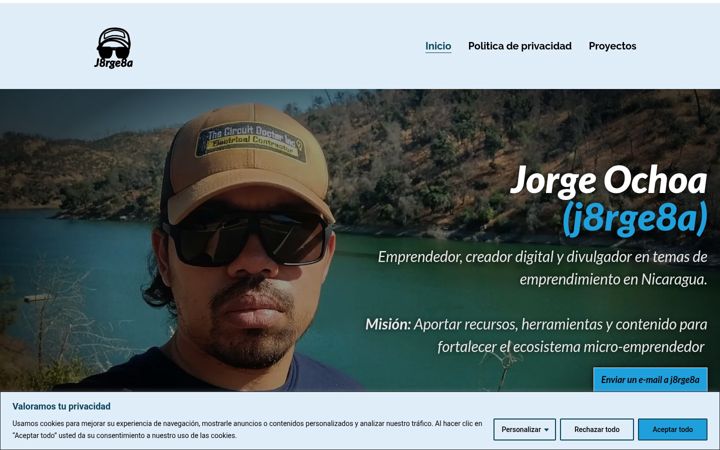 Screenshot stránky j8rge8a.com