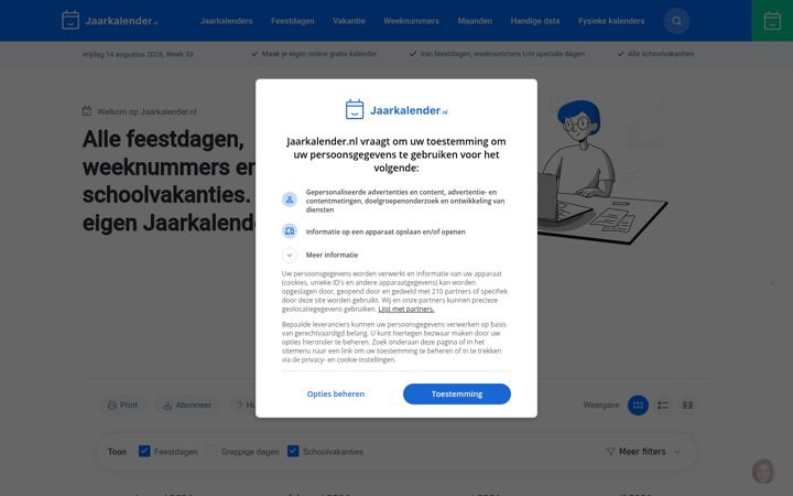 Screenshot of jaarkalender.nl