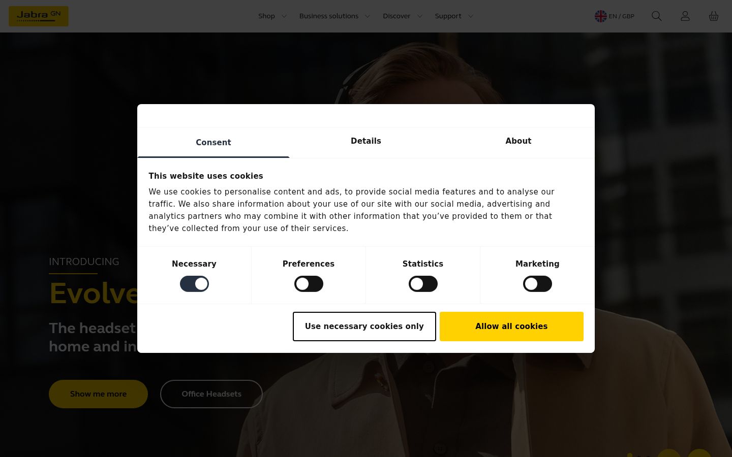 Capture d'écran de la bannière de consentement affichée avant toute interaction