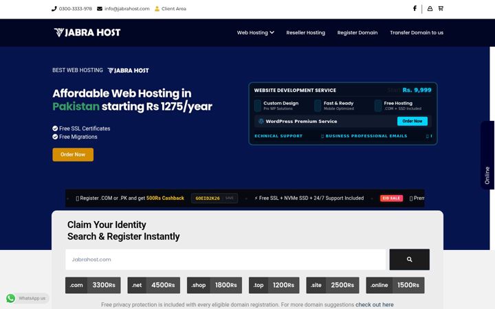 Screenshot of jabrahost.com