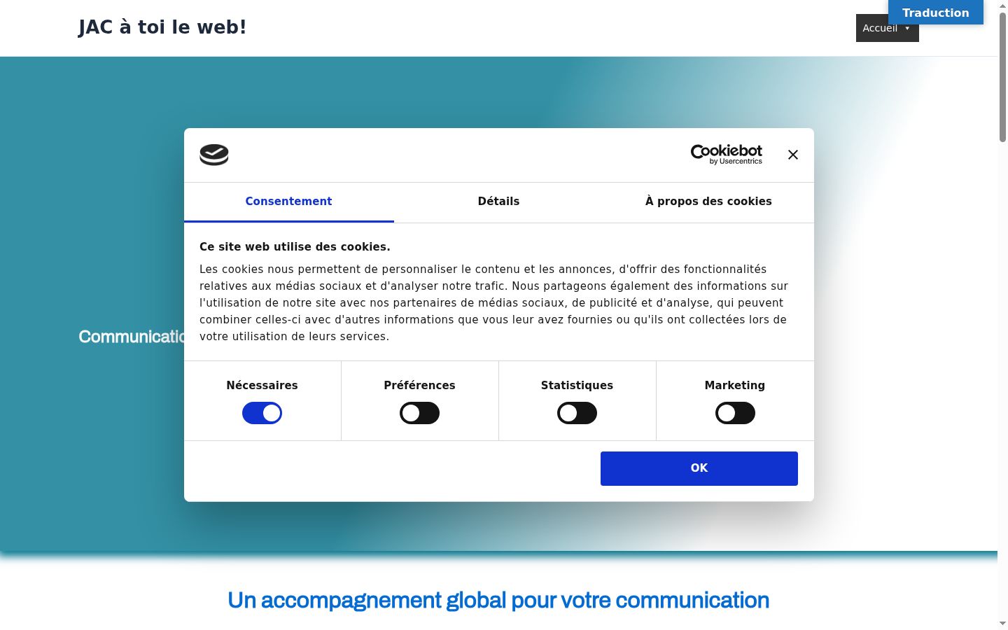 Screenshot del banner di consenso mostrato prima di qualsiasi interazione