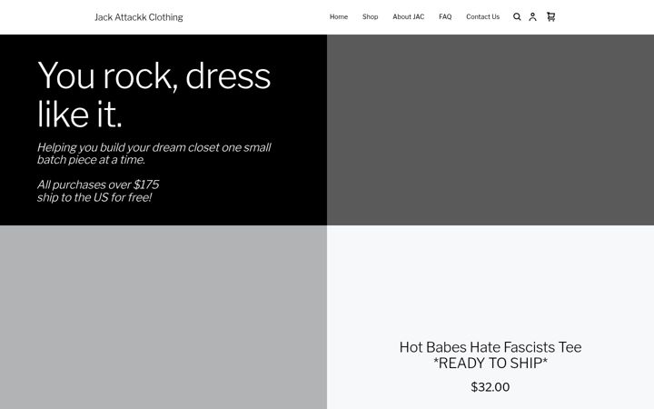 Screenshot of jackattackkclothing.com