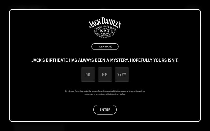 Kuvakaappaus sivustosta jackdaniels.com