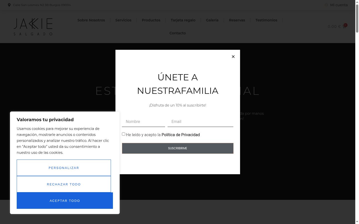 Captura de ecrã do banner de consentimento apresentado antes de qualquer interação