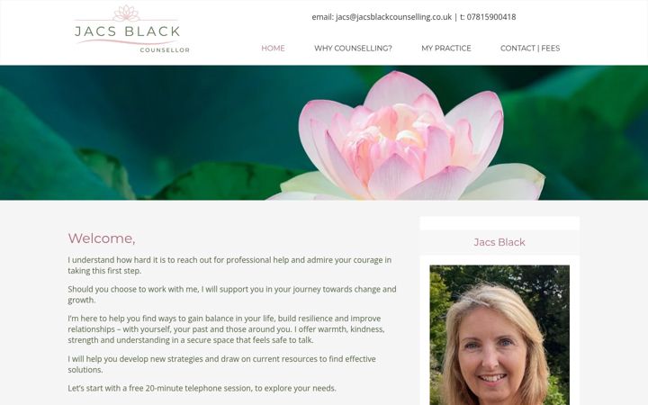 Screenshot of jacsblackcounselling.co.uk