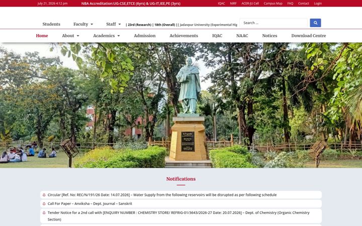 Snímek obrazovky jadavpuruniversity.in