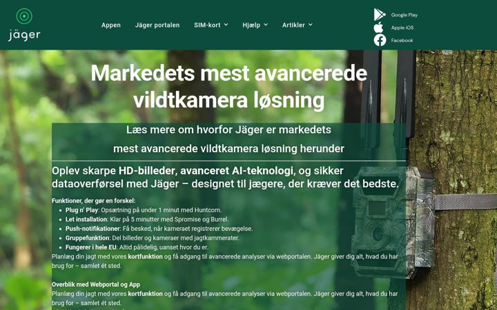 Snímek obrazovky jaeger-app.dk