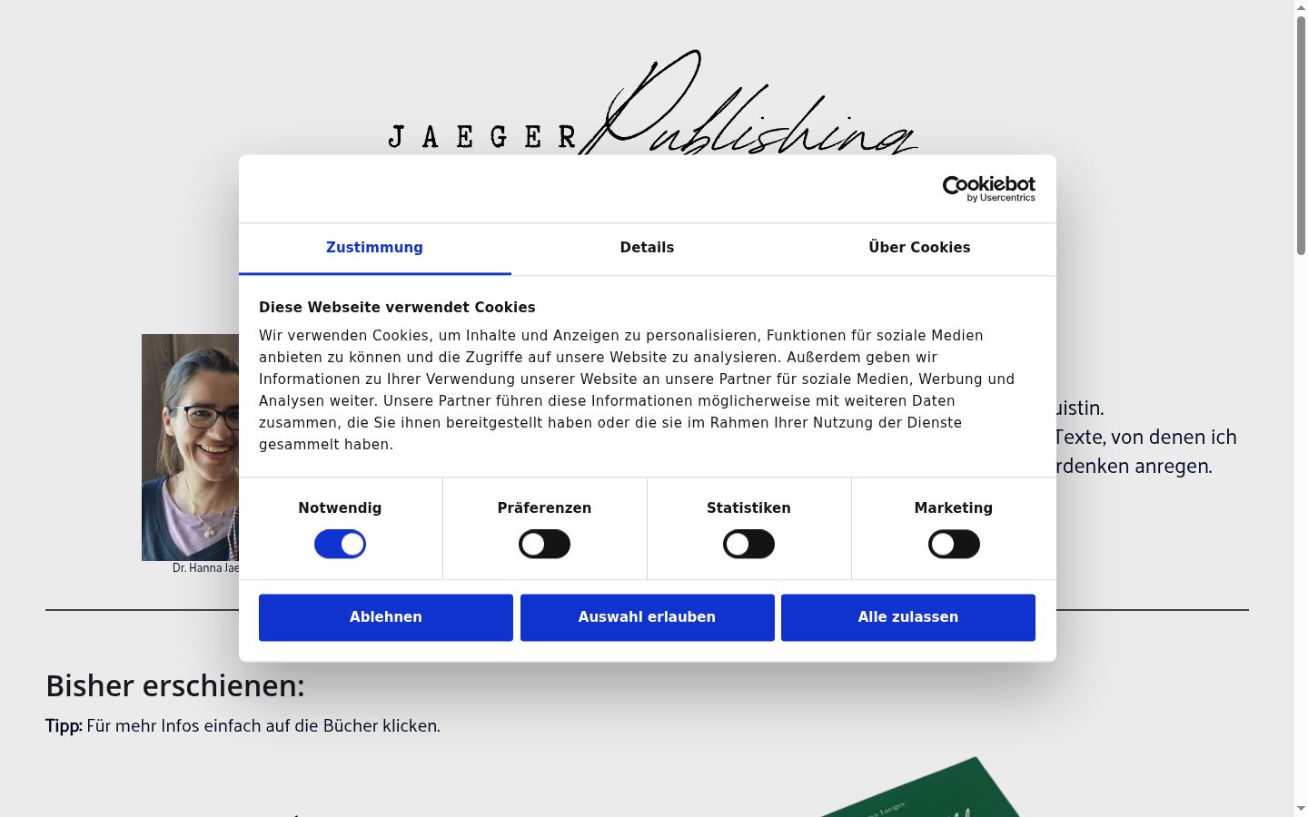 Screenshot des Einwilligungsbanners vor jeglicher Interaktion
