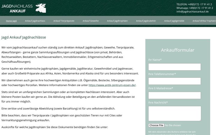Screenshot of jagdnachlassankauf.de