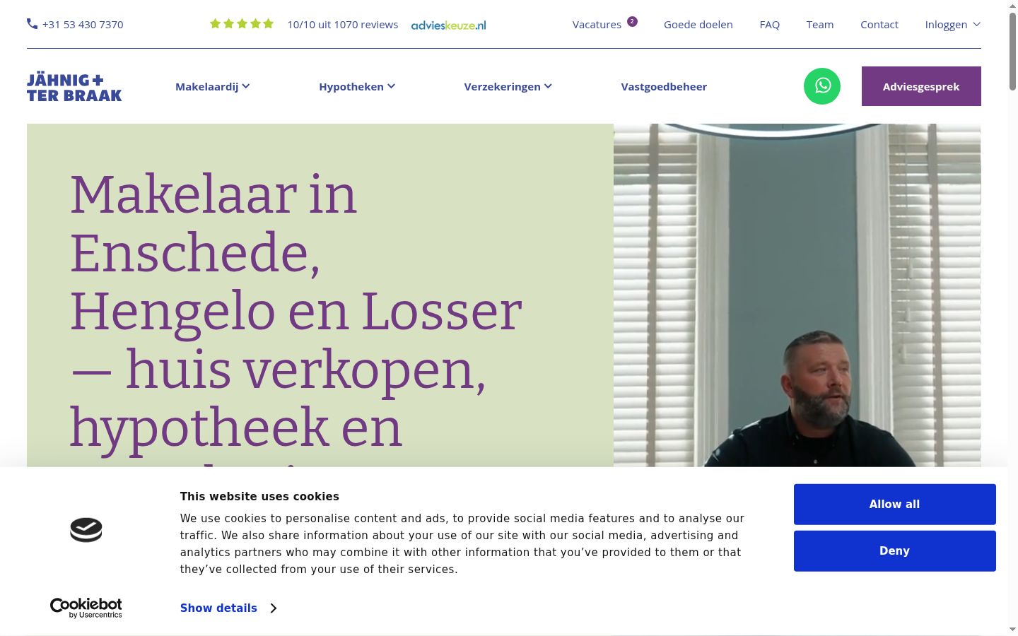 Screenshot del banner di consenso mostrato prima di qualsiasi interazione