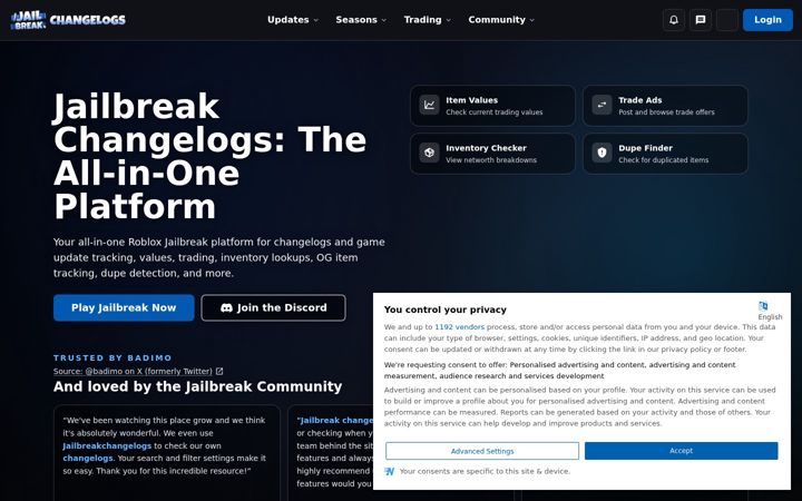Screenshot of jailbreakchangelogs.com
