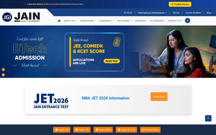 Screenshot of jainuniversity.ac.in