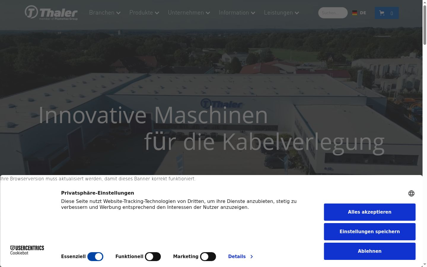 Screenshot des Einwilligungsbanners vor jeglicher Interaktion