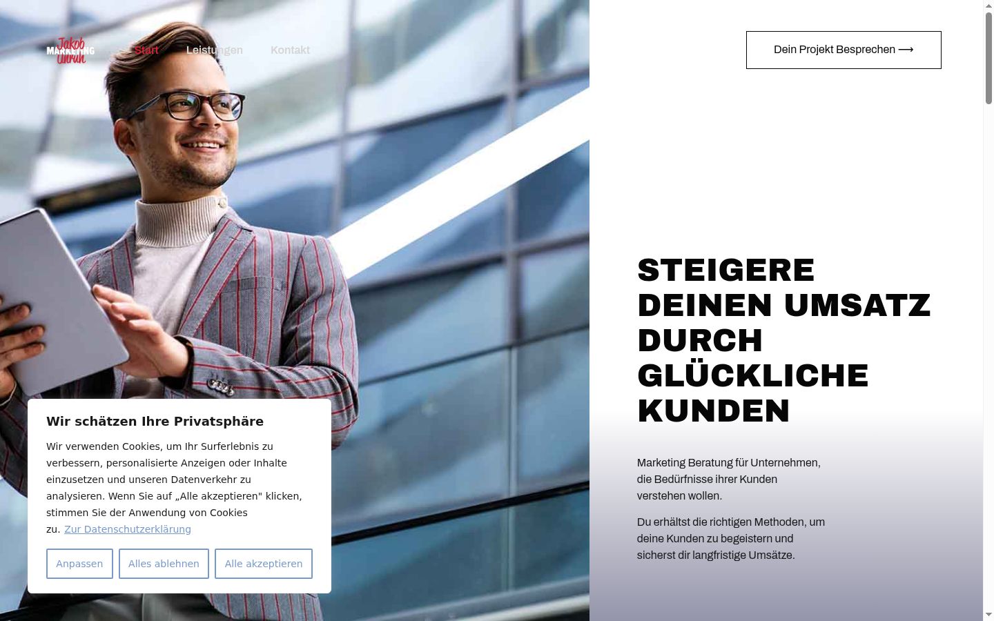 Screenshot des Einwilligungsbanners vor jeglicher Interaktion