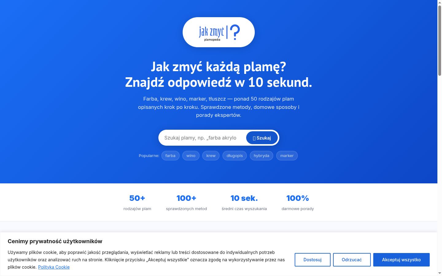 Zrzut ekranu banera zgody wyświetlanego przed jakąkolwiek interakcją