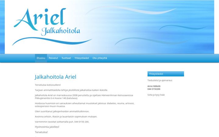 Screenshot of jalkahoitolaariel.com