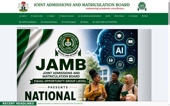 Screenshot ta' jamb.gov.ng