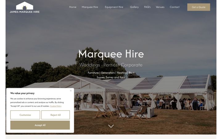 Screenshot of jamesmarquees.com