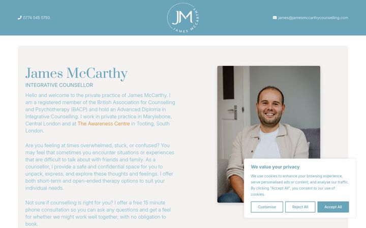 Screenshot of jamesmccarthycounselling.com