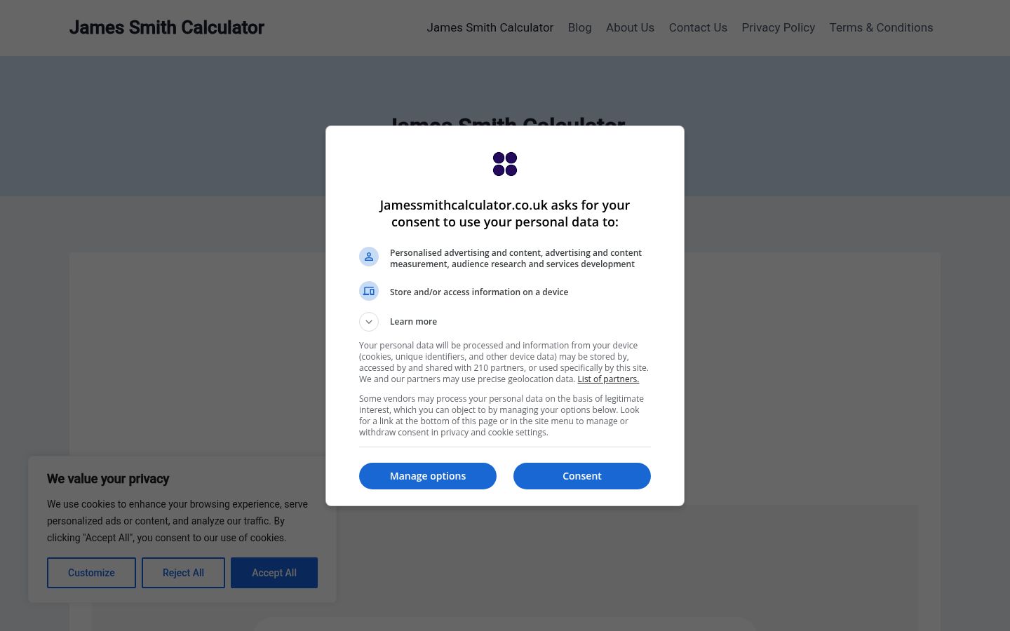 Screenshot of the consent banner shown before any interaction