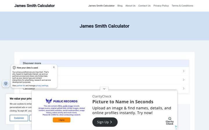 Screenshot of jamessmithcalculator.co.uk