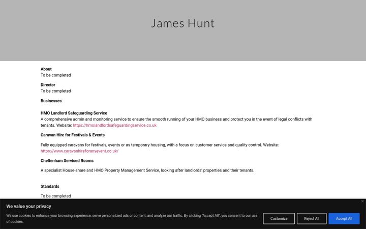 Screenshot of jamesthomashunt.co.uk