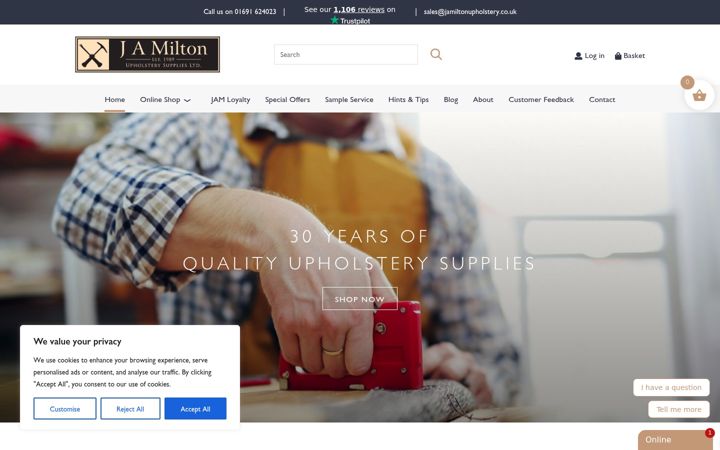 Screenshot of jamiltonupholstery.co.uk