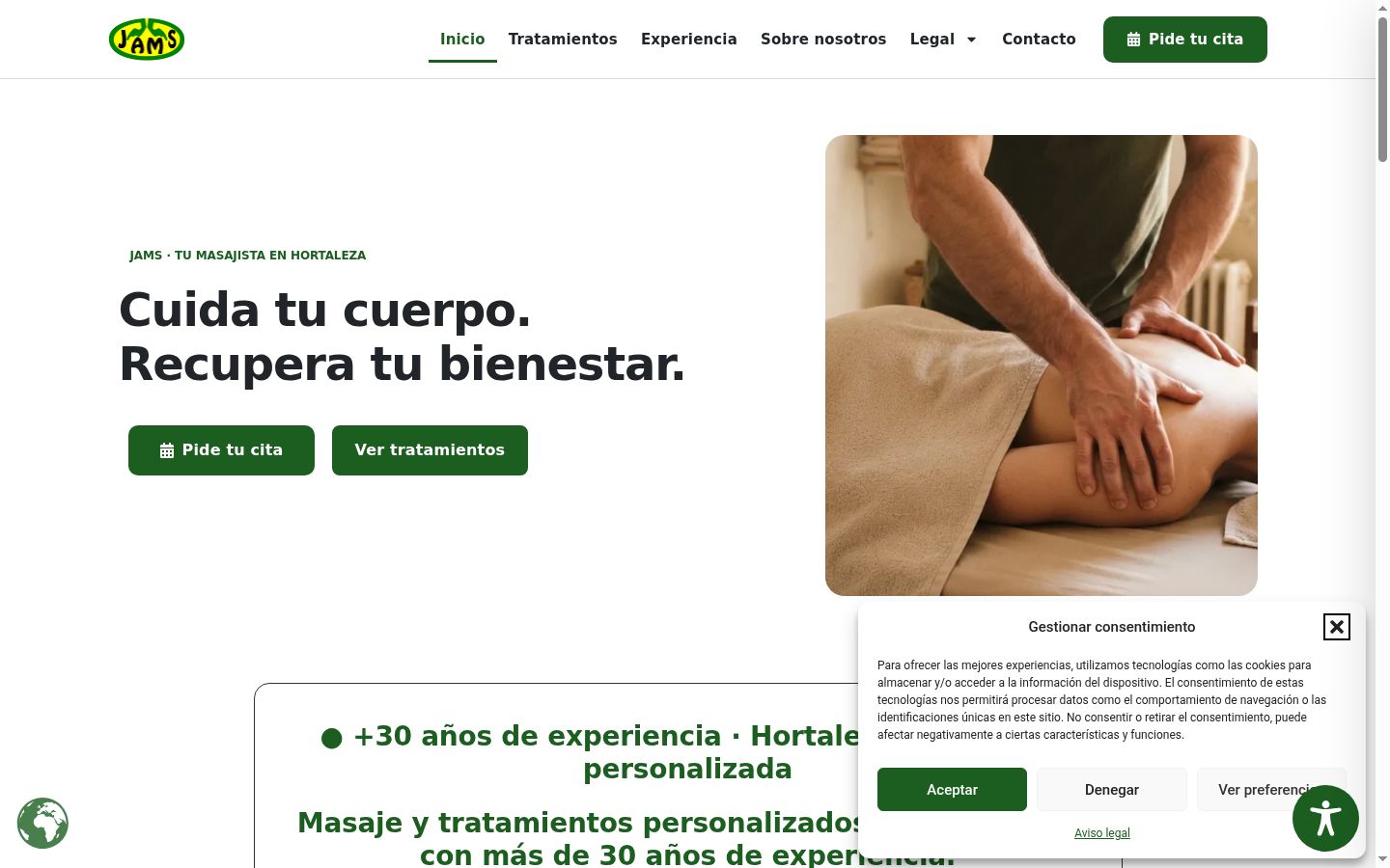Captura de pantalla del banner de consentimiento mostrado antes de cualquier interacción