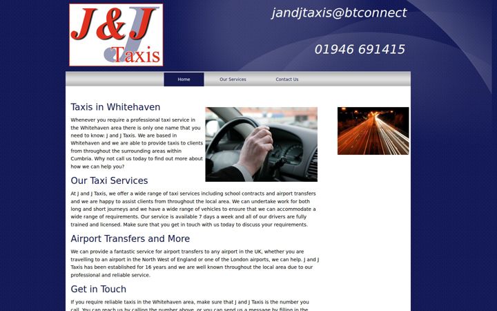 Screenshot of jandjtaxiswhitehaven.co.uk