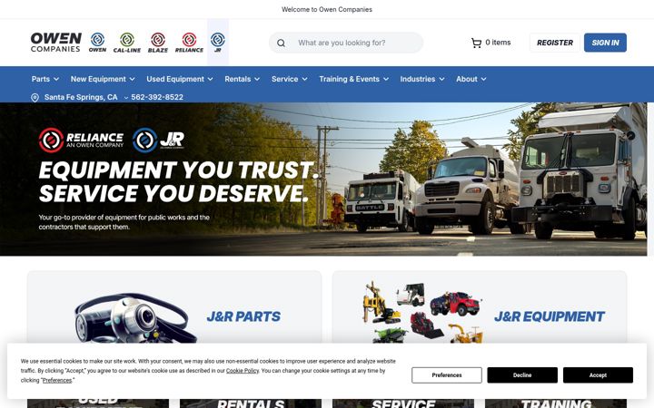 Screenshot of jandrequipment.com