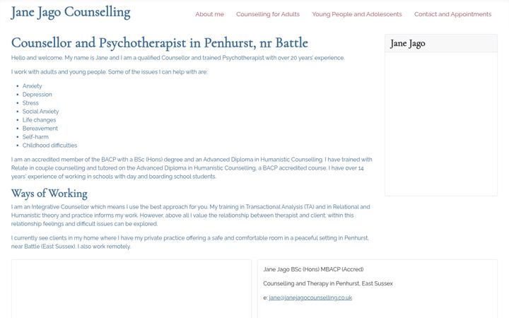 Screenshot of janejagocounselling.co.uk
