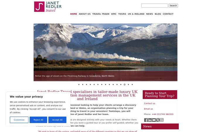 Screenshot of janetredlertravelandtourism.co.uk
