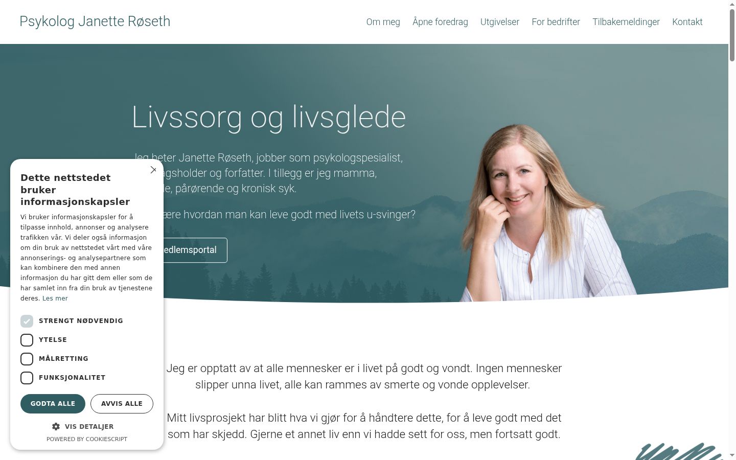 Skærmbillede af samtykkebanneret, som det blev vist før nogen interaktion